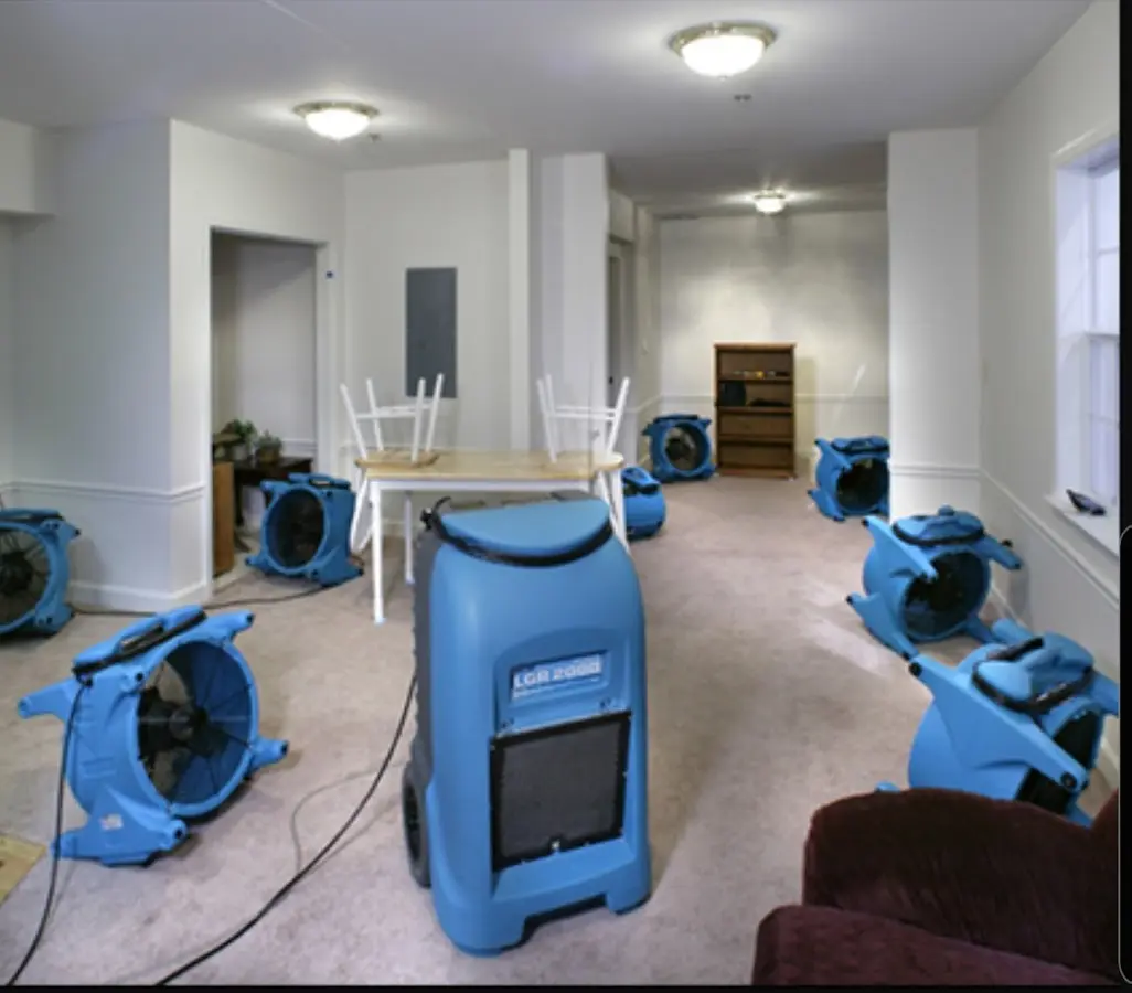 Air movers and dehumidifier setup for Water Damage Restoration in Wilmington